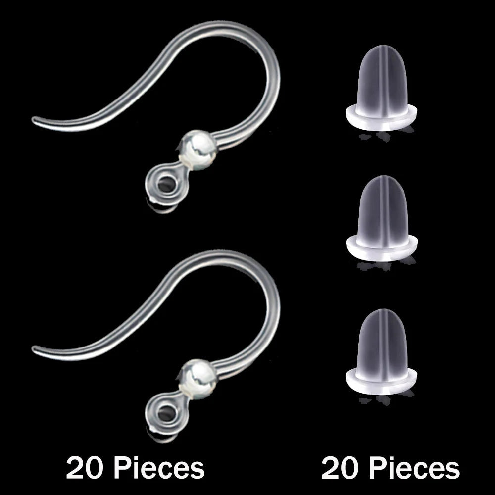 20pcs Plastic Earring Hooks Ear Wire with Loop French Fish Hooks and 20pcs Transparent Earring Stoppers for DIY Jewelry Making Aurexia off