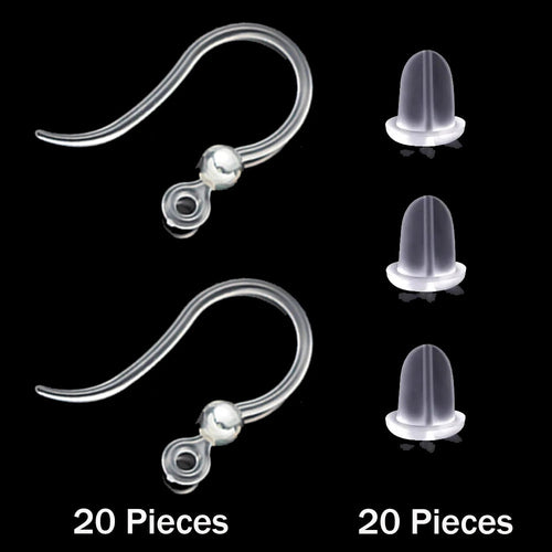 20pcs Plastic Earring Hooks Ear Wire with Loop French Fish Hooks and 20pcs Transparent Earring Stoppers for DIY Jewelry Making Aurexia off