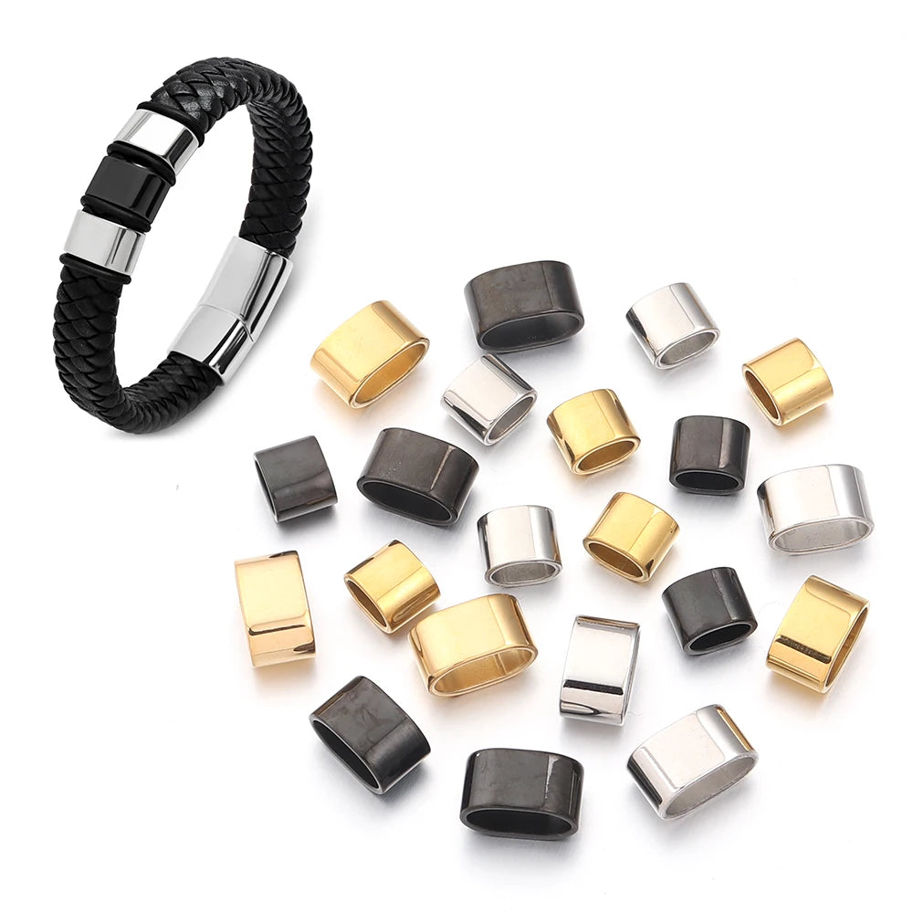 6pcs Flat Stainless Steel Tube Slider Beads Position Beads Big Hole Metal Beads DIY Leather Bracelet Clasps For Jewelry Making Aurexia off