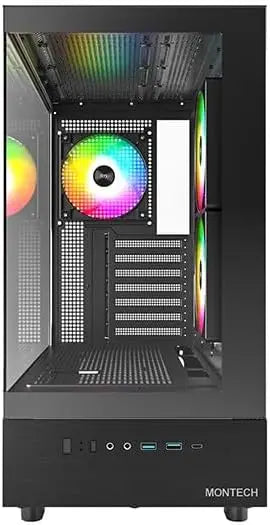 ATX Mid-Tower Gaming Case with 3 ARGB Fans, Dual Glass Panels, Wood I/O, Supports 4090 GPUs and 360mm Radiator, Black Aurexia off