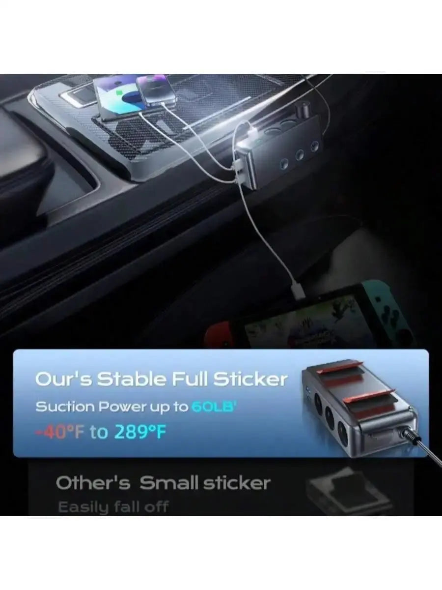 Car Power Adapter With LED Voltage Display 3 Cigarette Lighter Sockets 4 USB Ports Quick Charge Aurexia off