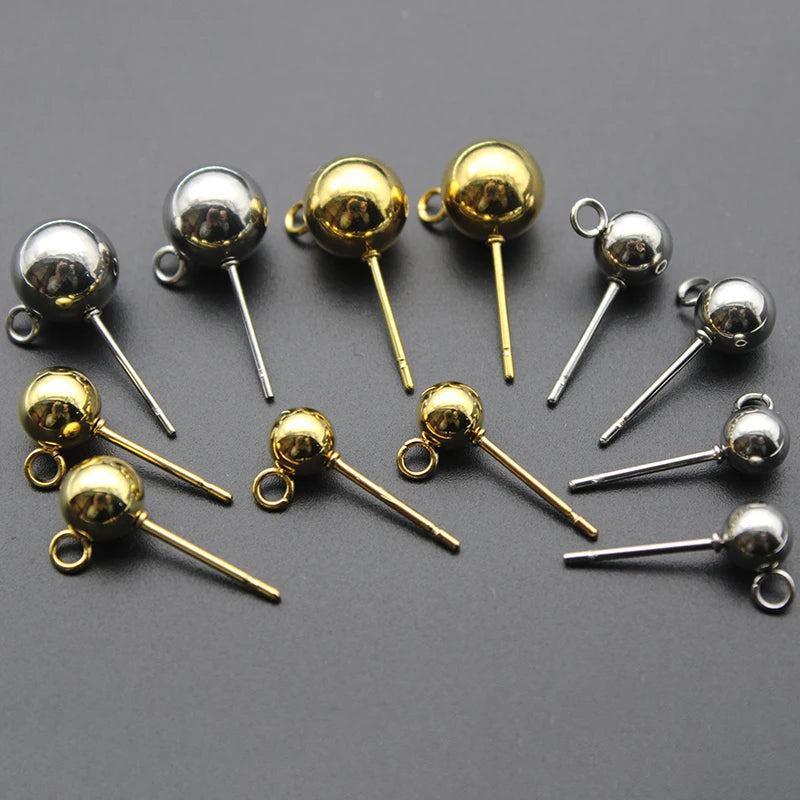 20Pcs Stainless Steel 3/4/5/6/8mm Round Ball Stud Earrings Post With Loops For DIY Earrings Accessories Jewelry Making Findings Aurexia off