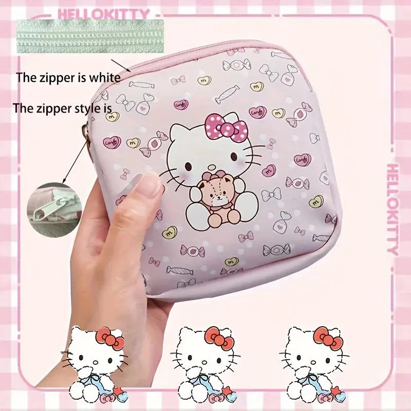 Sanrio Hello Kitty Cute Pink PU Menstrual Bag Lightweight and Portable Zipper Storage Bags for Sanitary Napkins Cosmetics Aurexia off
