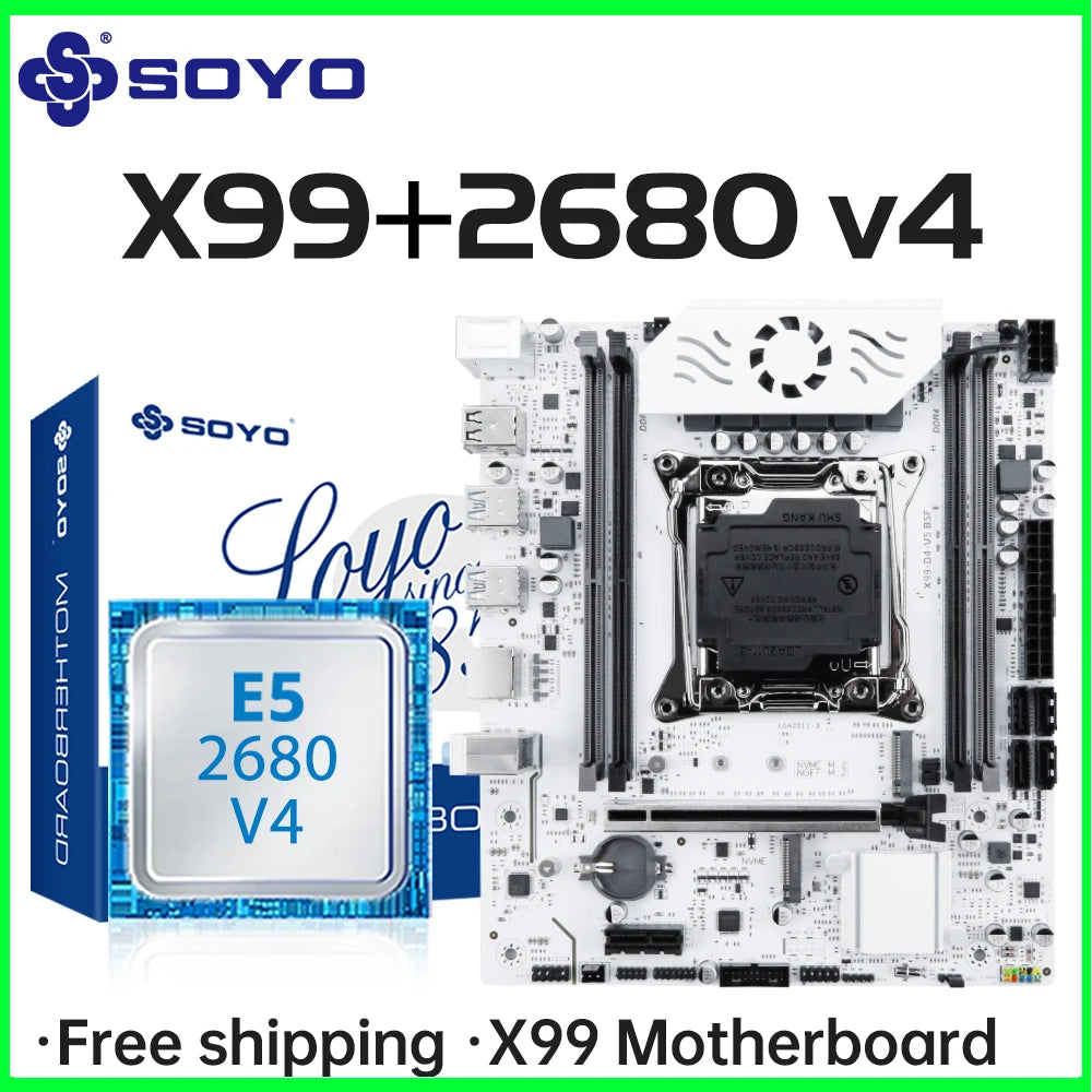SOYO X99 Motherboard Set With LGA2011-3 Xeon E5 2680 V4 CPU support DDR4 RAM NVME M.2 SATA3 TPM2.0 Computer Accessories Aurexia off