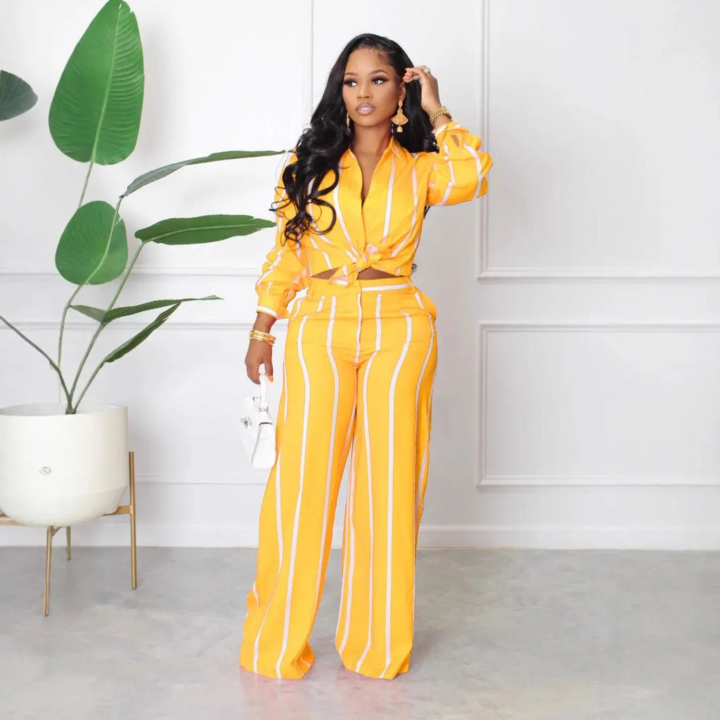 Women Outfit Two Piece Set Elegant Blouse Striped Print Long Sleeve Loose Fit Casual Summer Wear Female Clothing Sets Style Aurexia off