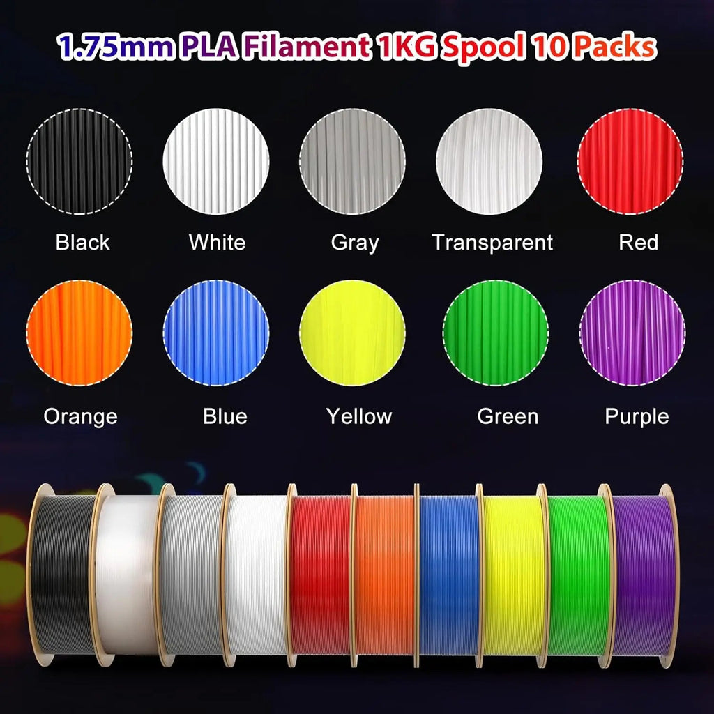 10KG 3D Printer Filament Bundle, 1.75mm No Tangle, 10 Colors Including Black, White, Grey Aurexia off