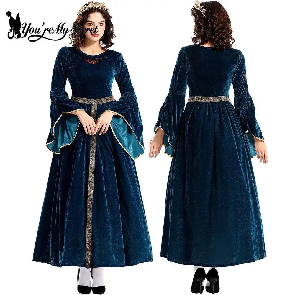 [You're My Secret] Women Medieval Costume Halloween Court Ball Flared Sleeve Princess Dress Cosplay Stage Performance Costume Aurexia off