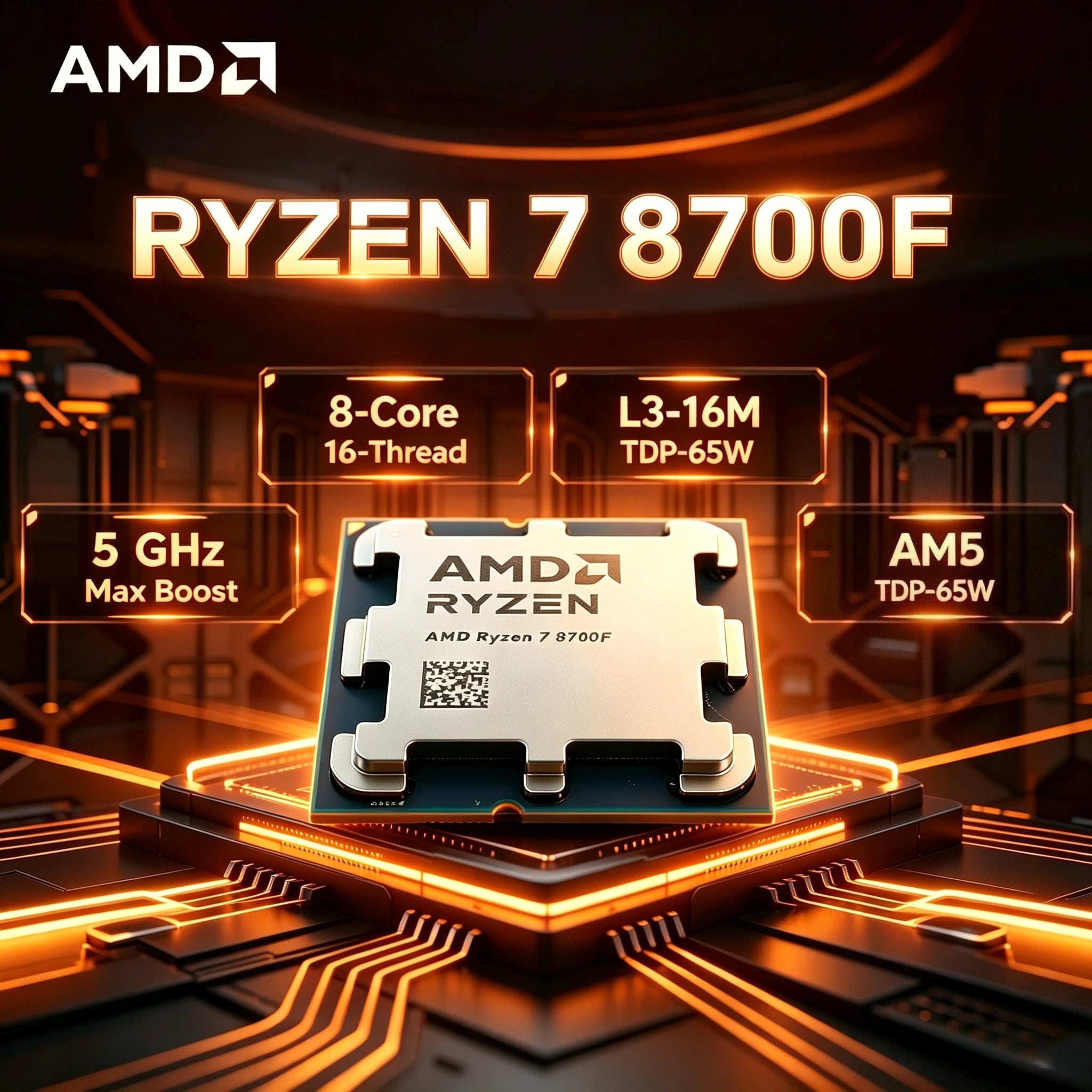 AMD Ryzen 7 8700F Desktop CPU Zen4 4nm 8C16T 5.0GHz 24MB Cache AM5 65W No IGPU AI High Performance Gaming Office Chip Aurexia off