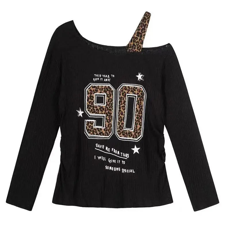 Y2K Patchwork Leopard Print T-Shirt Women Loose Streetwear Tee Grunge Casual Top Aurexia off