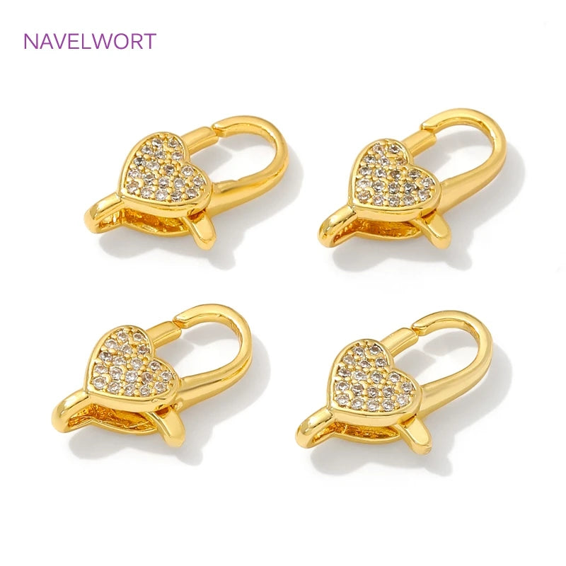 18K Gold Plated Inlaid Zircon Heart Lobster Clasps,Connectors For Jewelry,Clasp For Bracelet,DIY Jewelry Making Accessories Aurexia off