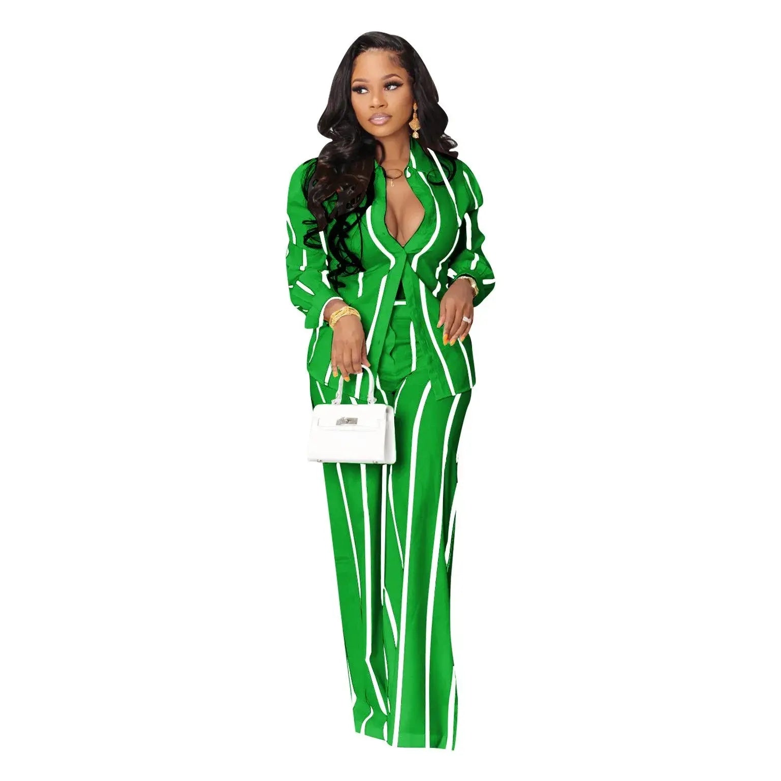 Women Outfit Two Piece Set Elegant Blouse Striped Print Long Sleeve Loose Fit Casual Summer Wear Female Clothing Sets Style Aurexia off
