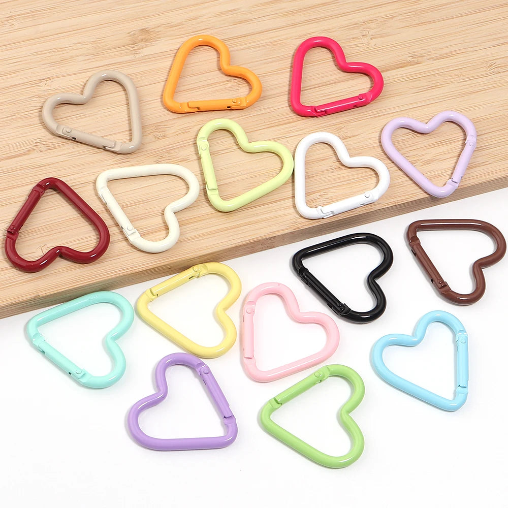 5pcs Colorful Heart-shaped Aluminum Alloy Carabiner Rings Keychain Clip Spring Hook Hanging Buckle Jewelry Making Accessories Aurexia off