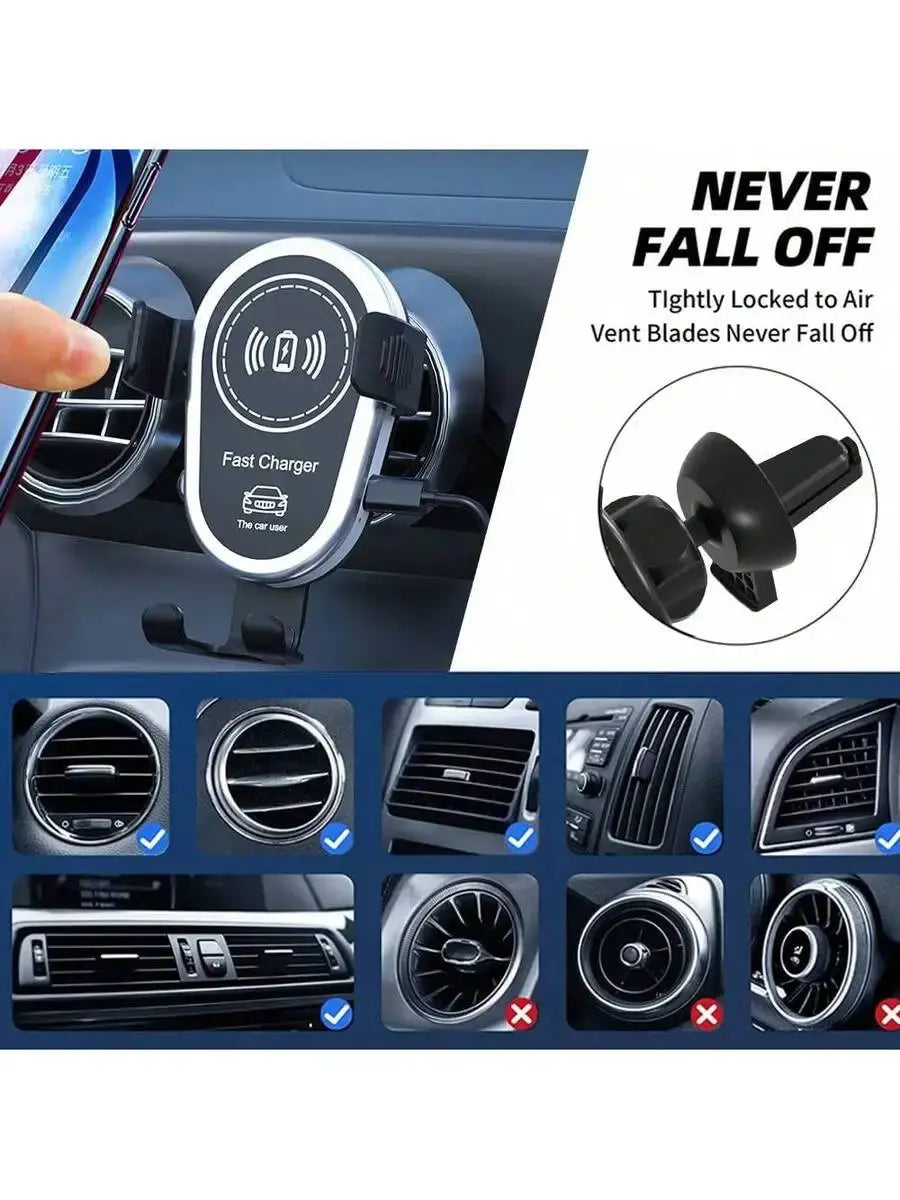 15W Wireless Car Charger With Gravity Induction Holder For iPhone Galaxy Fast Charging Aurexia off