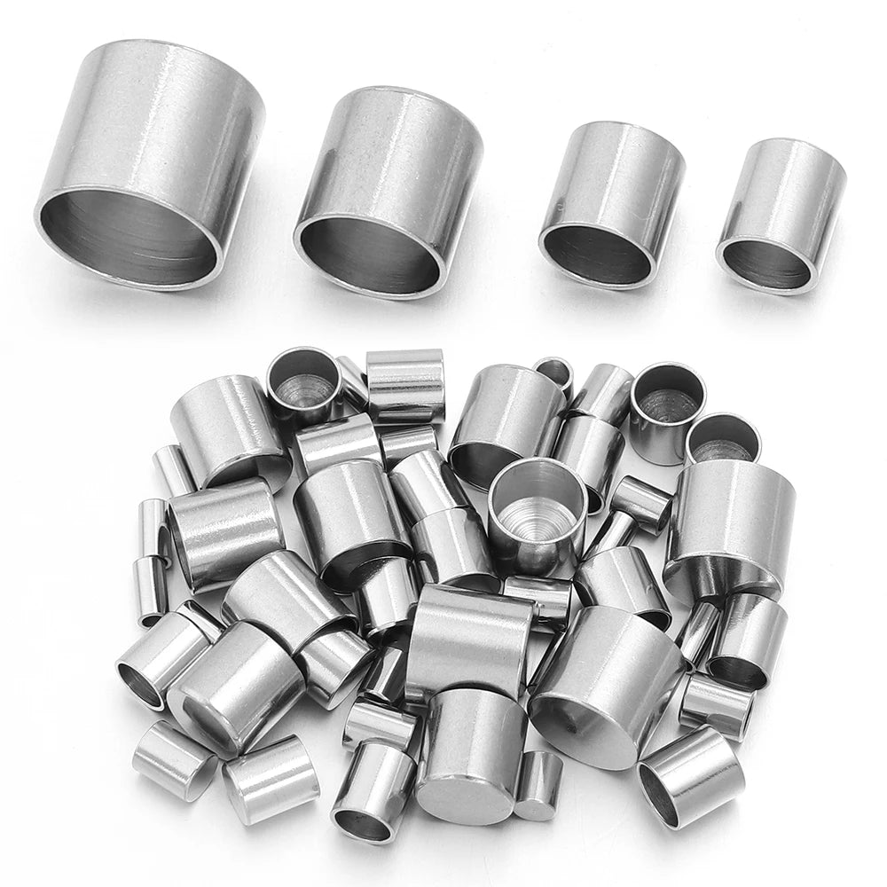 10-20pcs/lot 2-10mm Stainless Steel Leather Cord Clasp Crimp End Caps For Necklace Bracelet Connectors Jewelry Making Supplies Aurexia off