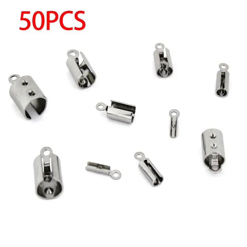 30-50pcs Stainless Steel Crimp End Clasps Fastener Connectors Cord Rope Clips for Necklace Bracelet Jewelry Making DIY Supplies Aurexia off