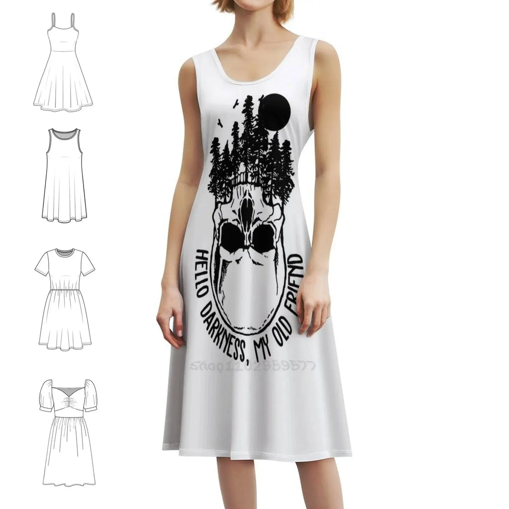Hello Darkness My Old Friend Skull Vintage Sweetheart Neckline Dress Elegant Summer Party Dress For Women Hello Darkness My Old Aurexia off