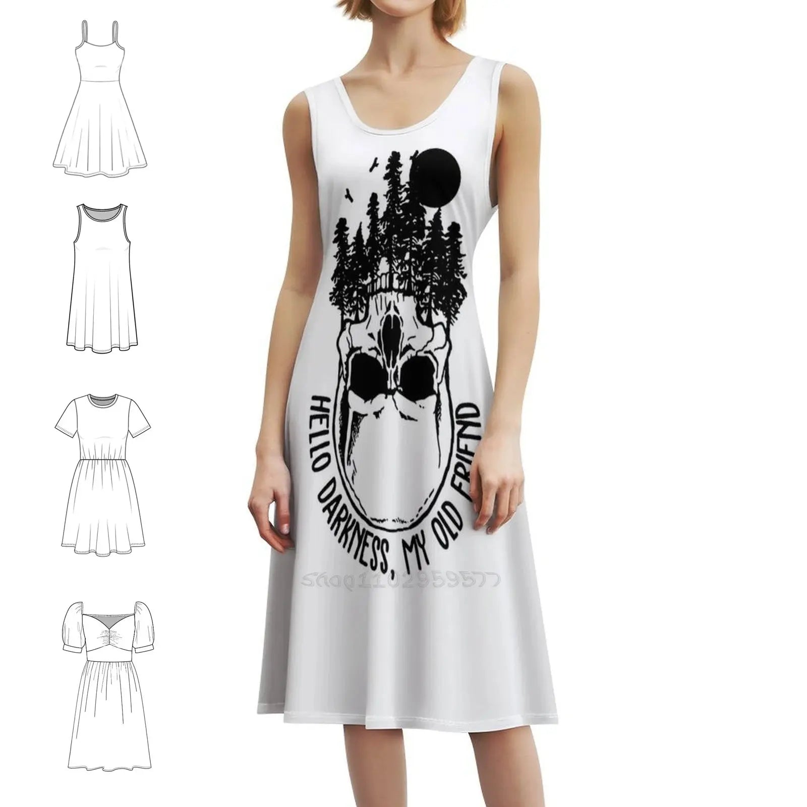 Hello Darkness My Old Friend Skull Vintage Sweetheart Neckline Dress Elegant Summer Party Dress For Women Hello Darkness My Old Aurexia off