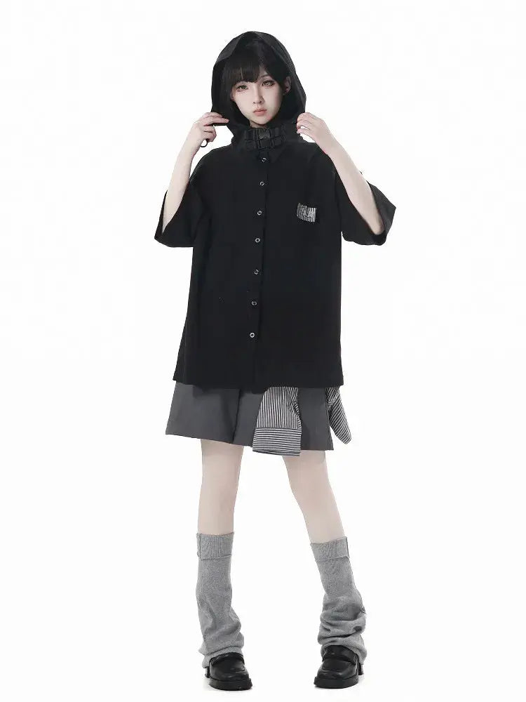 Neutral Design Vest Hooded Jacket Apricot Gray Casual Suit Summer Daily Versatile Casual Hooded Short-sleeved Jacket Shorts Suit Aurexia off