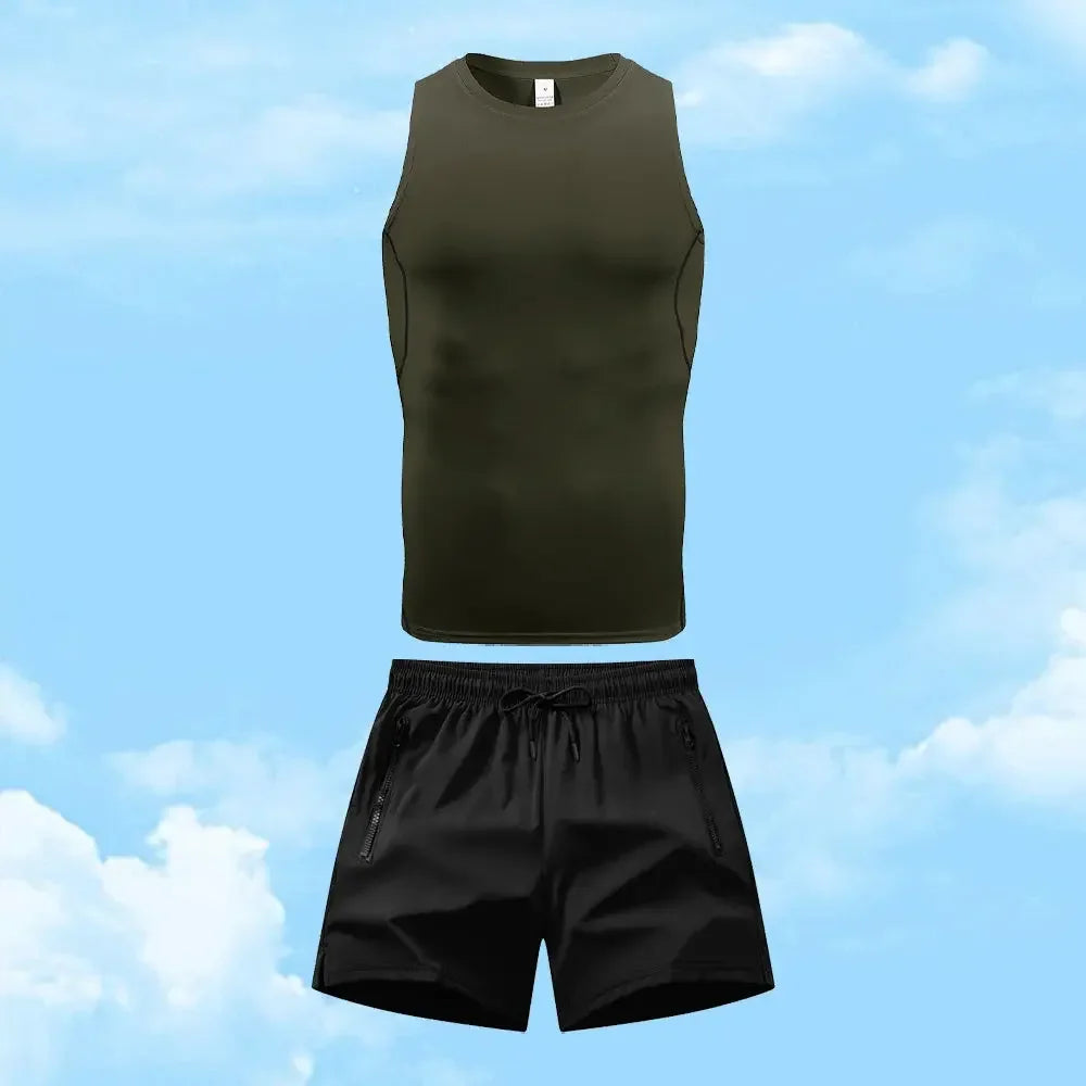 Men's Casual Sportswear Set Quick Drying Vest And Athletic Shorts Elastic And Breathable Perfect ForRunning And Fitness Training Aurexia off