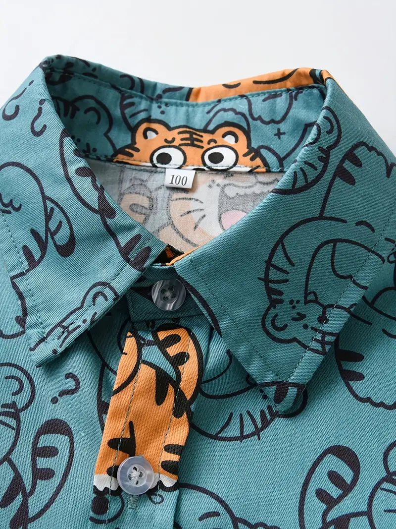 Boys Cute Tiger Print Short Sleeve Summer Shirt Aurexia off