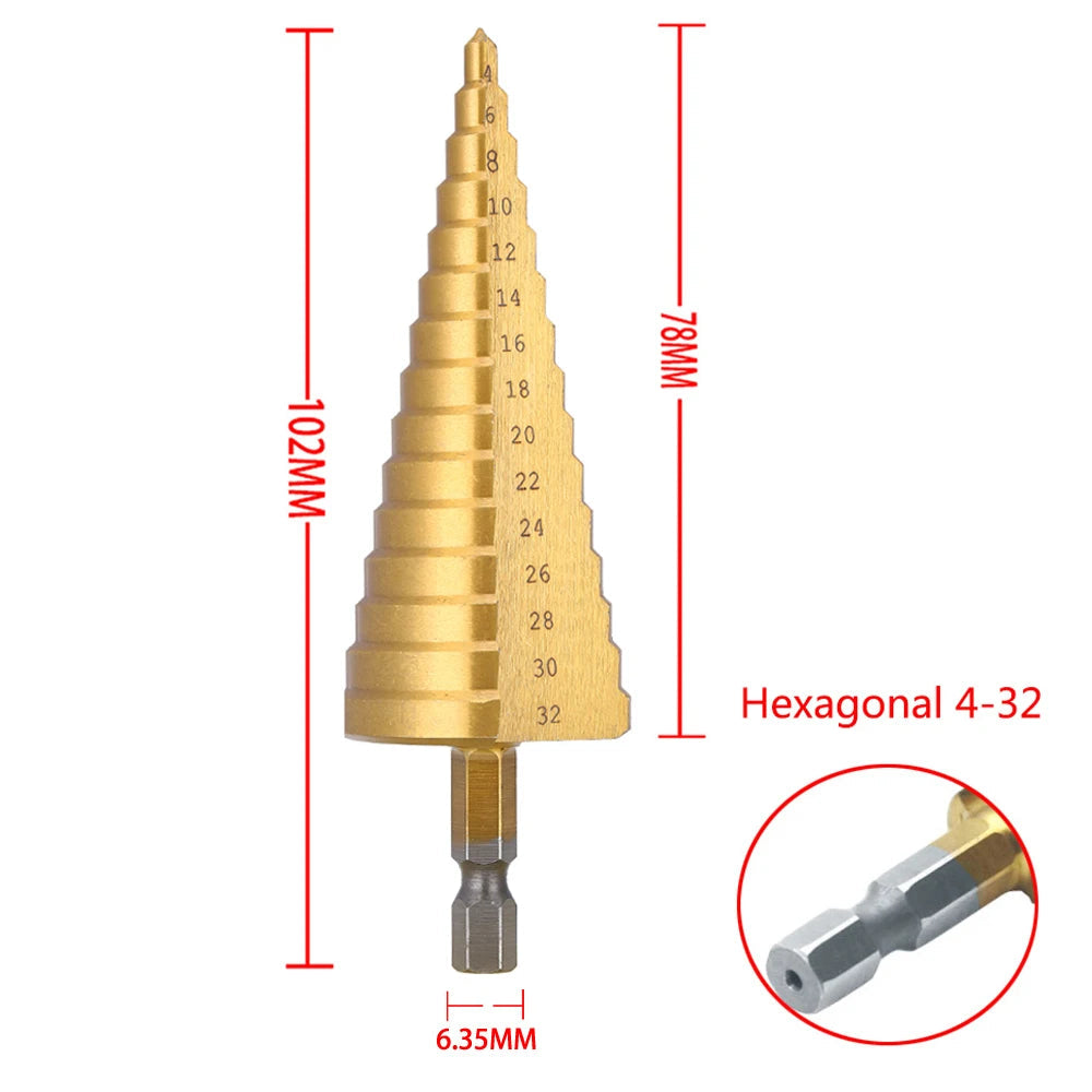 4-32 mm 4-20 mm HSS Titanium Coated Step Drill Bit High Speed Steel Metal Wood Hole Cutter Cone Drilling Tool Aurexia off
