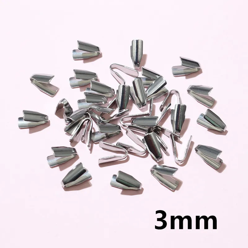 100pcs Stainless Steel 2-7mm Flat Cords Crimp End Beads Caps Clip Tip Fold for DIY Snake Chain Necklace Jewelry Making Findings Aurexia off