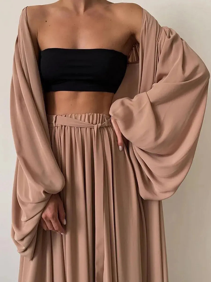 Summer Spring Women's Clothing Two Piece Set Long Sleeve Lantern Sleeve Solid Color Outfit Women's Suit Polyester Streetwear Aurexia off