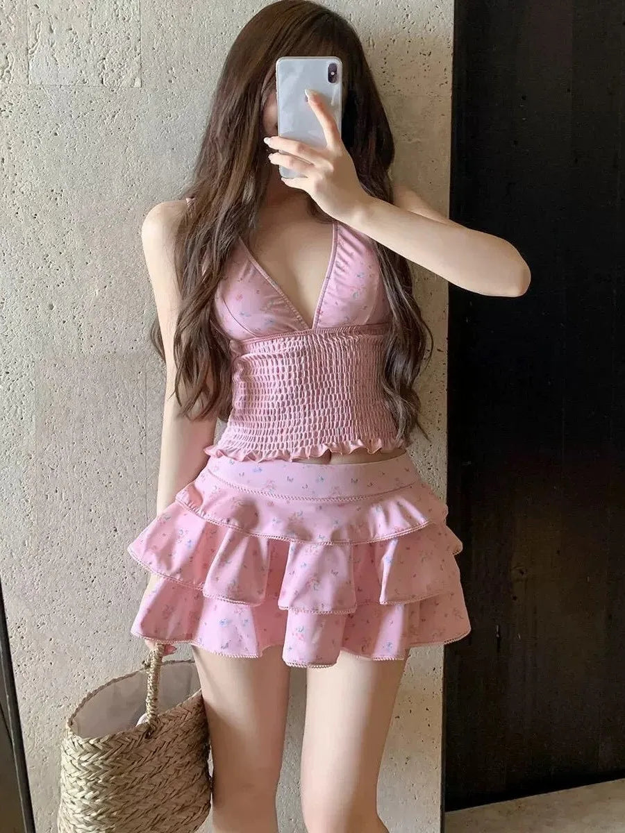 Summer Women's Clothing Slimming Tankini Swimsuit Woman Modest Skirted Bikini Sets For Woman Polyester Vintage Floral Print Aurexia off