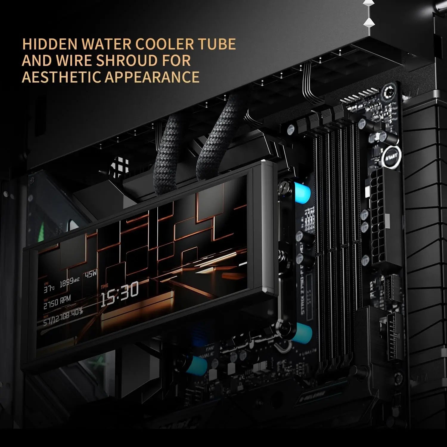 ATX Gaming Case with Panoramic Glass Panel, 8 Fan Slots, Type-C Interface, and 9.16-inch LCD Display Aurexia off